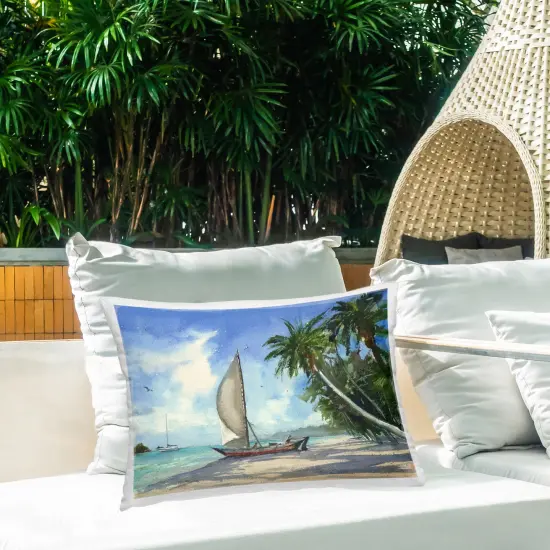 High & Dry Boat on Shore Outdoor Printed Pillow Design by Geoff Allen, 14 x 7 x 20 {2}