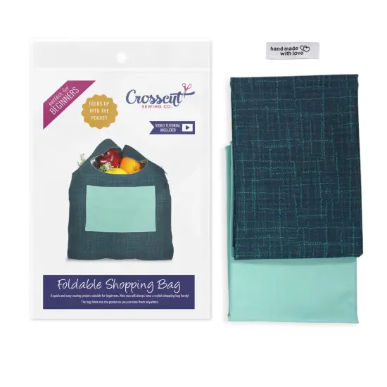 Crosscut Sewing Co.&reg; Foldable Shopping Bag Sewing Kit - Beginner Sewing Project Kit Navy grasscloth {1}