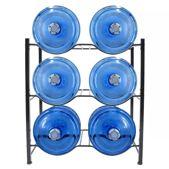 6 Bottles 5 Gallon 3 Tiers Water Jug Holder Water Bottle Storage Rack Black {1}