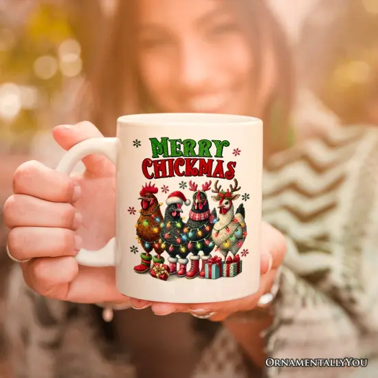 Merry Chickmas Mug, Farmhouse Christmas Chickens Gift {2}