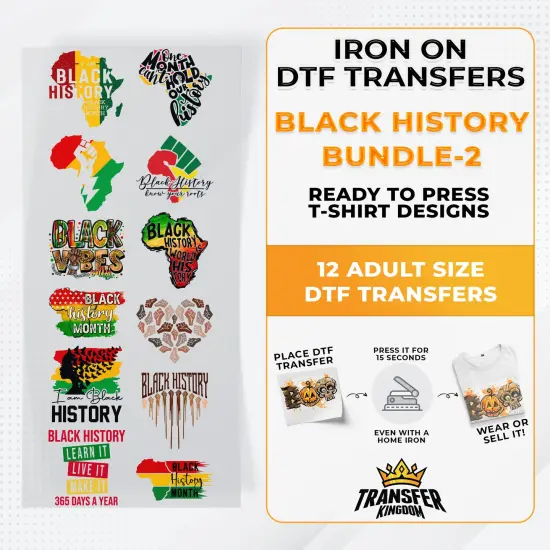 Black History Iron on DTF Transfer Bundle 2 - 12 Best Seller Ready To Press T-shirt Designs {1}