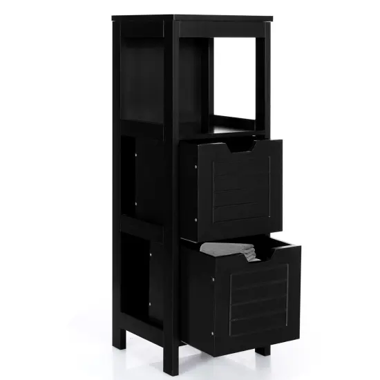 Bathroom Wooden Floor Cabinet Multifunction Storage Rack Stand Organizer Black {7}