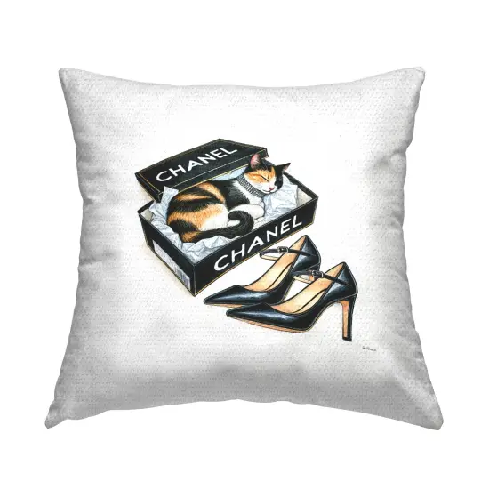 Cat Sleeping Heels Box Outdoor Printed Pillow Design by Amanda Greenwood, 18 x 7 x 18 {1}