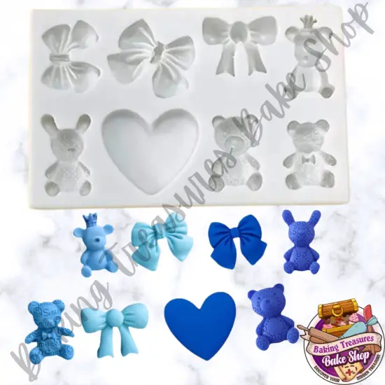 Teddy Bear, Heart & Bow Silicone Mold {1}