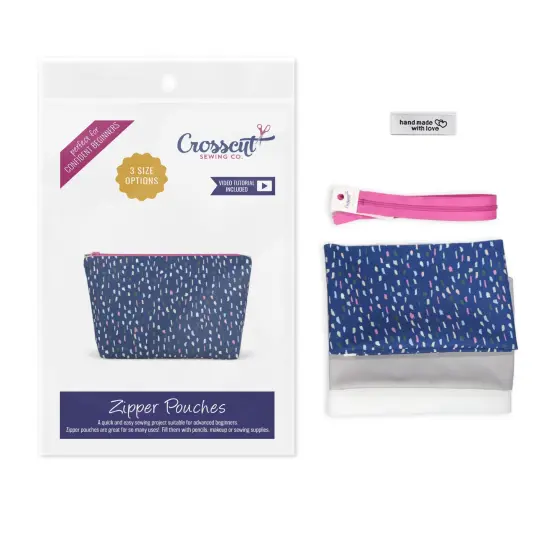 Crosscut Sewing Co.&reg; Zipper Pouch Sewing Project Kit for Beginners with Fabric, Instructions and Video Navy rain {1}