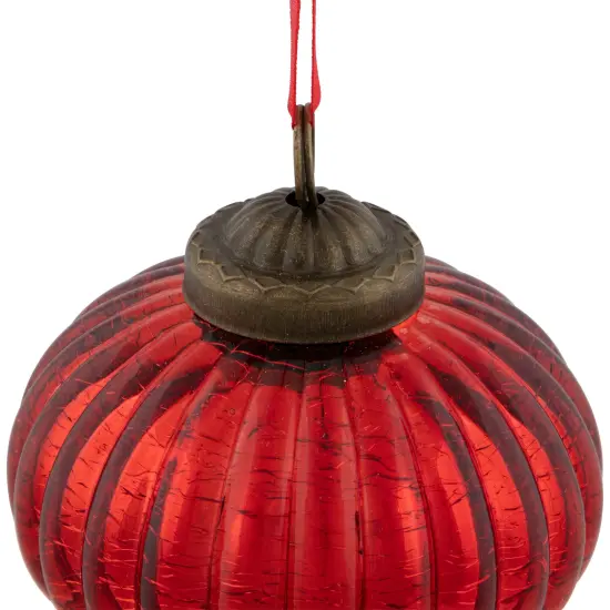 Northlight 3" Red Crackle Glass Onion Christmas Ornament {5}