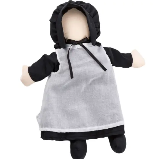 Aurora World Traditional Soft Cloth Amish Doll No Face Plain Clothes Bonnet Apron Black Dress {6}