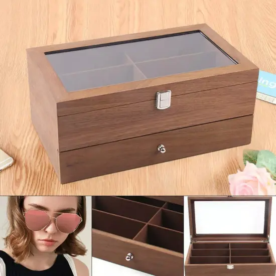 12 Slot Eyeglass Sunglasses Glasses Case Wood Storage Display Organizer Box {2}