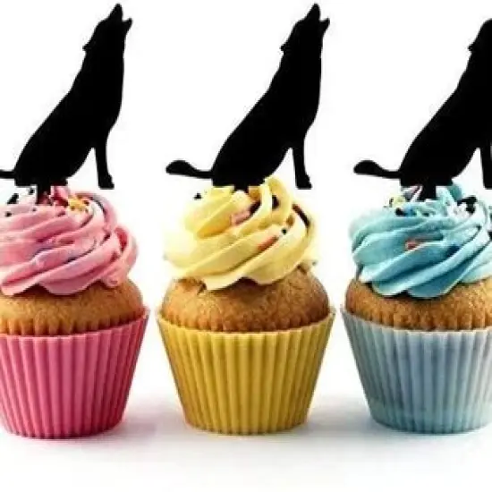 Wolf Silhouette Acrylic Cupcake Toppers 12 pcs {1}