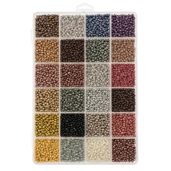John Bead 12500pcs Assorted 24 Colors Glass Seed Beads 8/0 Jewelry Making Bead Box DarkMetallicPalette {1}