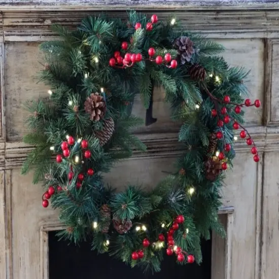 Perfect Holiday 24 inch Wreath w/ Berries & Pine Cones {2}