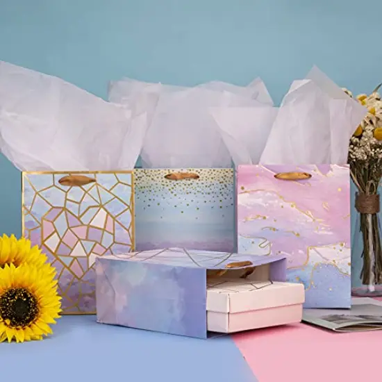 Medium Size Gift Bags-Colorful Marble Pattern Gift Bag with Tissue Paper for Shopping, Parties, Wedding, Baby Shower, Craft-4 Pack-7" X 4" X 9" {1}