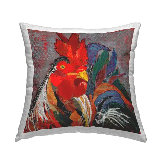 Patterned Collage Rooster Outdoor Printed Pillow Design by Violet Davenport, 18 x 7 x 18 {1}