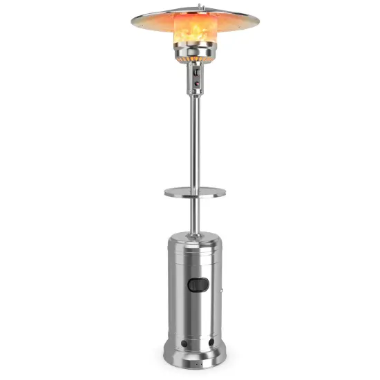 Outdoor Heater Propane Standing LP Gas Steel with Table & Wheels Grey {7}