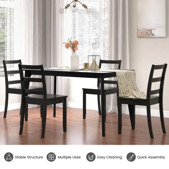 Set of 2 Wood Dining Chairs with Solid Rubber Wood Legs and Curved Backrest Black {5}