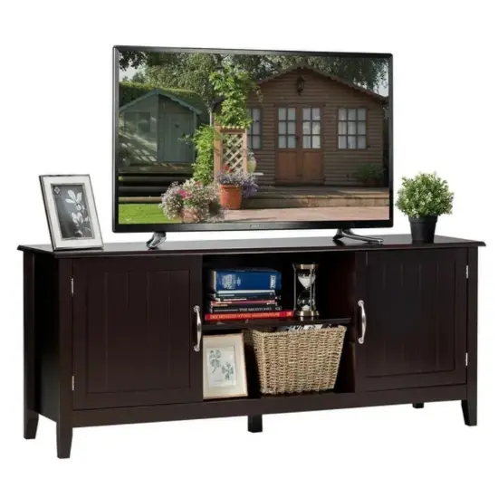 Entertainment Wood TV Stand with Storage Cabinets for Up to 65 Inches Flat Screen {5}