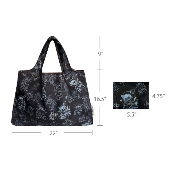 Wrapables Large Foldable Tote Nylon Reusable Grocery Bags, Black Rose Shadow {2}