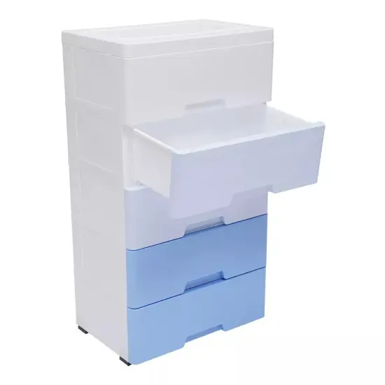 5 Drawer Dresser Chest Clothes Storage Modern Bedroom Closet Cabinet Plastic {1}