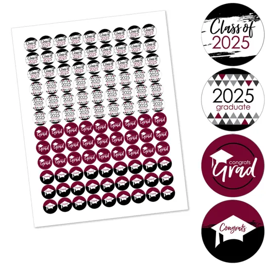 Big Dot of Happiness 2025 Maroon Graduation Party Round Candy Sticker Favors - Labels Fits Chocolate Candy (1 Sheet of 108) {3}