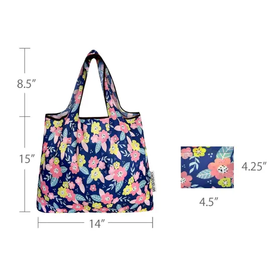 Wrapables Foldable Tote Nylon Reusable Grocery Bag (Set of 2), Pink & Yellow Corsage {2}