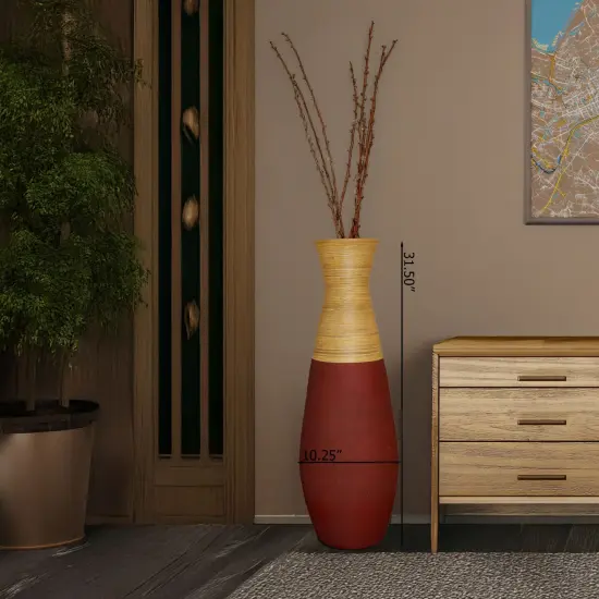31.5 inch Tall Handcrafted Bamboo Floor Vase, Burgundy and Natural Finish, Decorative Accent, Large Floor Vase, Sustainable Bamboo, Living Room, Dining Room, Entryway Decor, Unique Home Accent {2}