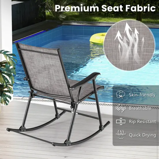 Costway 2 PCS Patio Folding Rocking Chair Heavy-Duty Metal Frame Rockers Outdoor Black/Gray/Brown {5}