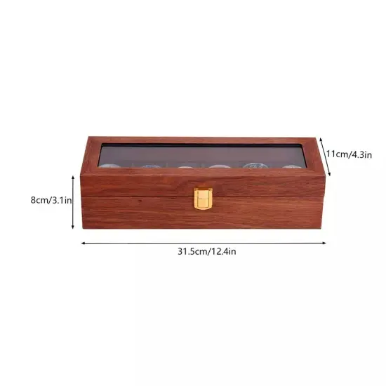 6 Slots Wooden Wrist Watch Display Case Glass Top Jewelry Storage Organizer Box {2}