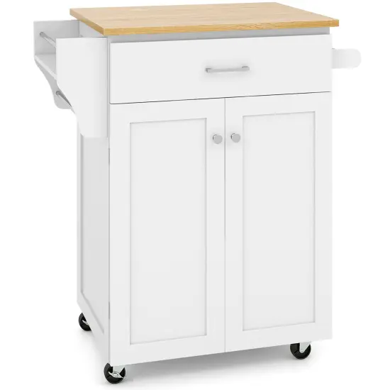 Utility Rolling Storage Cabinet Kitchen Island Cart with Adjustable Shelf White {8}