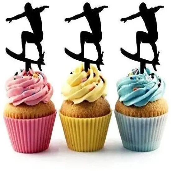 Surfboard Surfer Silhouette Acrylic Cupcake Toppers 12 pcs {1}