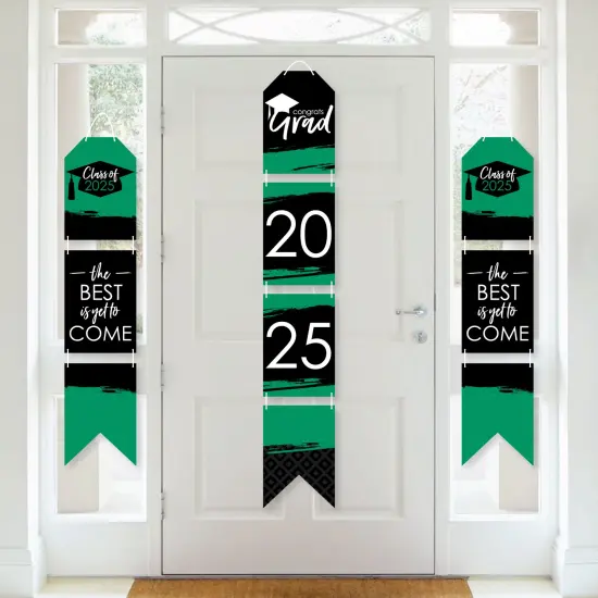 Big Dot of Happiness Green Grad - Best is Yet to Come - Hanging Vertical Paper Door Banners - 2025 Green Grad Party Wall Decor Kit- Indoor Door Decor {1}