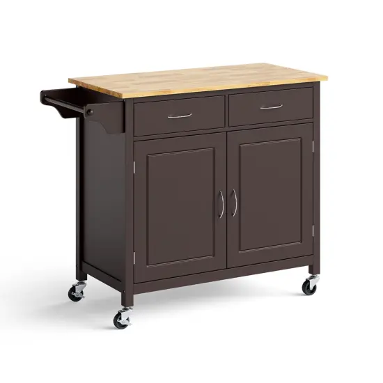 Modern Rolling Kitchen Cart Island with Wood Counter Top and 2 Lockable Wheels Brown {7}