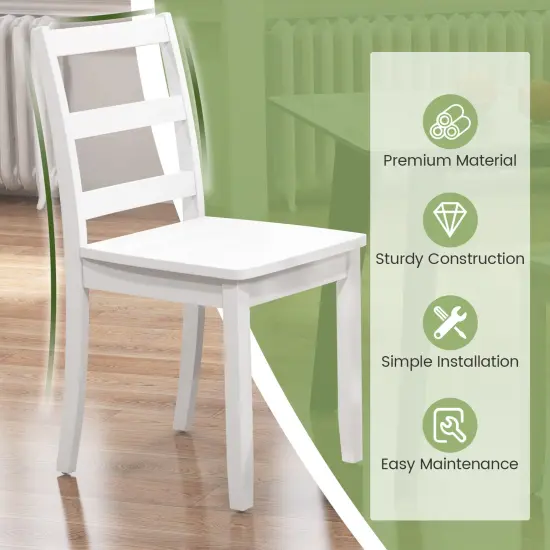Set of 2 Wood Dining Chairs with Solid Rubber Wood Legs and Curved Backrest White {6}