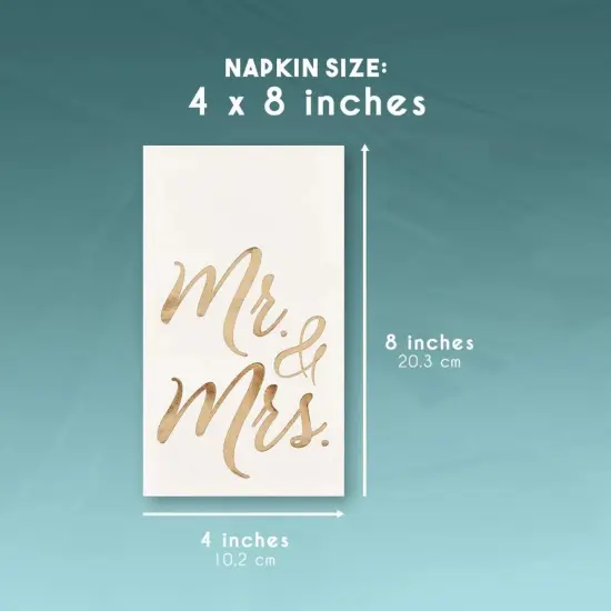 50-Pack Mr and Mrs Napkins, Disposable Wedding Dinner Napkins for Reception, Rehearsal Dinner, Bridal Shower, Engagement Party (Gold Foil and White, 3-Ply, 4x8 in) {2}