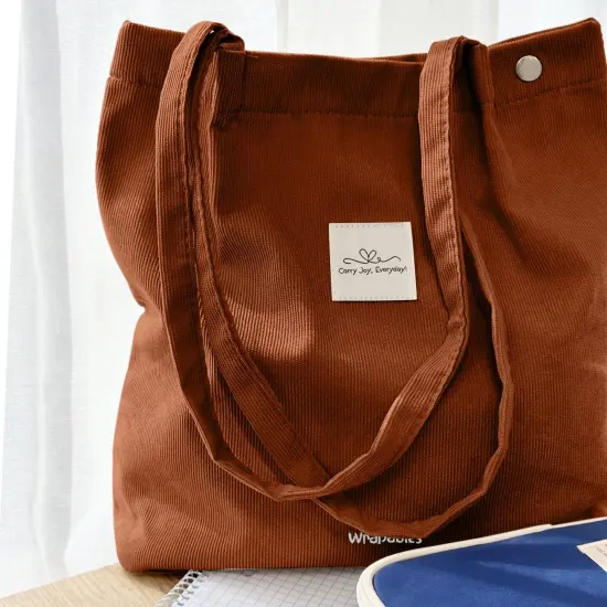 Wrapables Corduroy Tote Bag, Casual Everyday Shoulder Handbag, Brown {4}