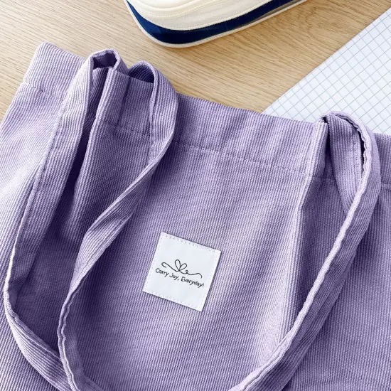 Wrapables Corduroy Tote Bag, Casual Everyday Shoulder Handbag, Purple {3}
