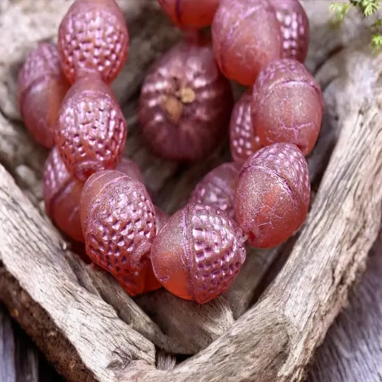 *8* 10x12mm Metallic Pink Washed Translucent Matte Orange Acorn Oval Beads {3}