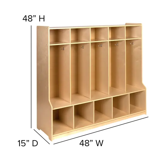 Emma and Oliver Wood School Coat Locker with Bench, Cubbies and Storage Organizer Hook Natural {4}