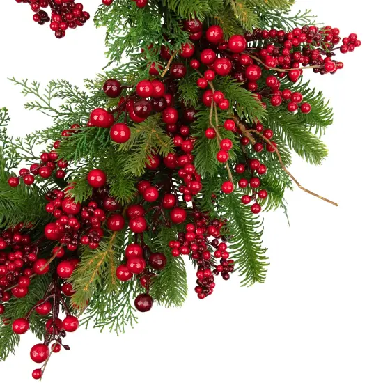Northlight Cedar, Pine and Red Berries Artificial Christmas Wreath - 28" - Unlit Green {7}