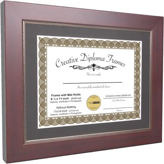 8.5x11-inch Matted Mahogany Diploma Frame with Printed Gold Relief with Self Standing Easel and Installed Wall Hangers {2}