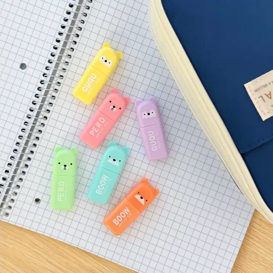 Wrapables Cute and Colorful Highlighters, Marker Pens, Stationery Supplies (Set of 6), Bears {6}