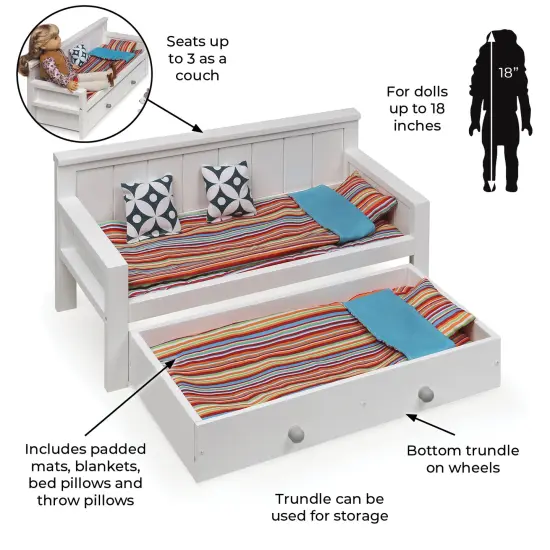 Badger Basket Sofa/Daybed with Trundle for 18 inch Dolls - White/Multi {3}