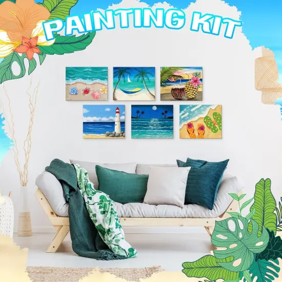 12 Pcs Pre Drawn Canvas for Painting for Adults 8 x 8 Inch Canvas Painting Kits Stretched with Drawing 8 x 8 inches {4}