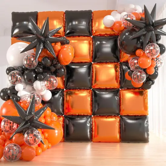 25pcs Black and Orange Foil Square Balloon(Black & Orange) {1}