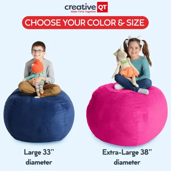 Creative QT Stuff &rsquo;n Sit Large 33&rsquo;&rsquo; Bean Bag Storage Cover for Stuffed Animals & Toys, Giant Beanbag Chair for Kids Ages 3&ndash;14, Bedroom Organizer for Christmas, Gray Floral {3}