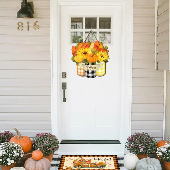 Door Sign Pumpkin Maple Leaf Welcome Wood Door(Fally) {5}