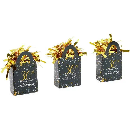 30th Birthday Party Balloon Weights, Black and Gold Decorations (6 oz, 6 Pack) {6}