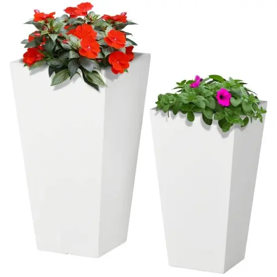 Magnesium Oxide Stackable Outdoor Planter Set of 2 with Drainage Holes White {2}