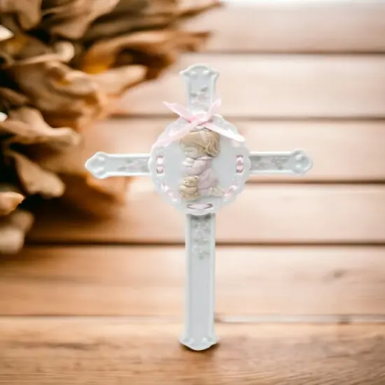 Ceramic Girl Praying Cross, Religious Decor, Baptism Gift, Church Gift, Church Decor, Wall Decor, Gift for Daughter {2}