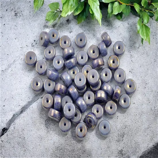 *50* 6x3mm Gold Lustered Slate Blue Heishi Beads {3}