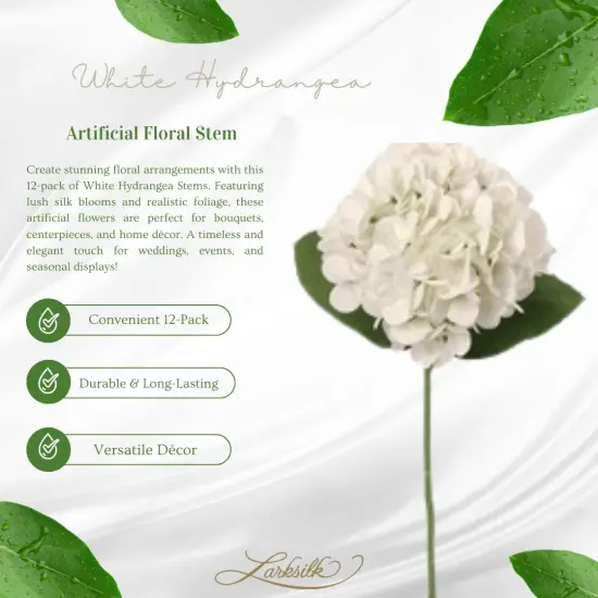 12-Pack: White Hydrangea Stem with Lifelike Silk Foliage by Floral Home&reg; {2}